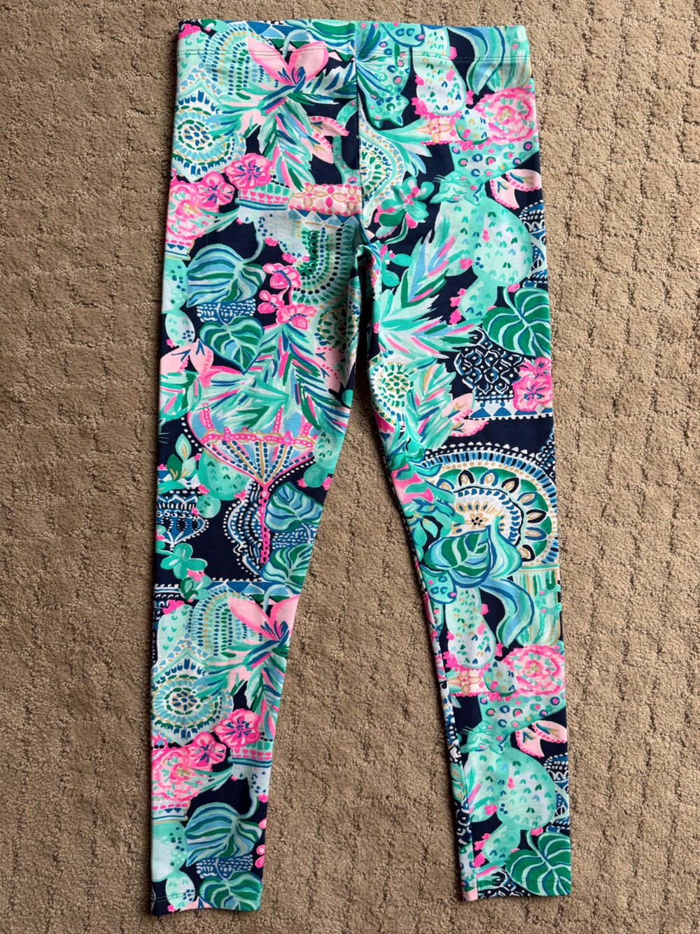Lilly Pulitzer Navy, Aqua & Pink Floral Print Girls' Leggings
